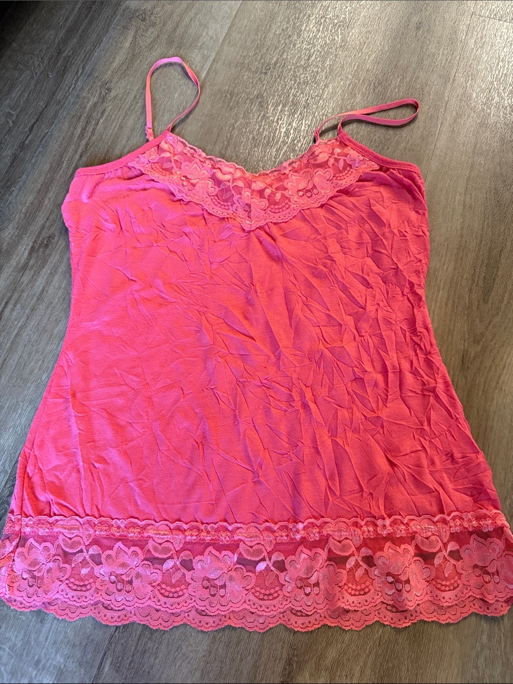 Lace-Trim Hot Pink Camisole Slip